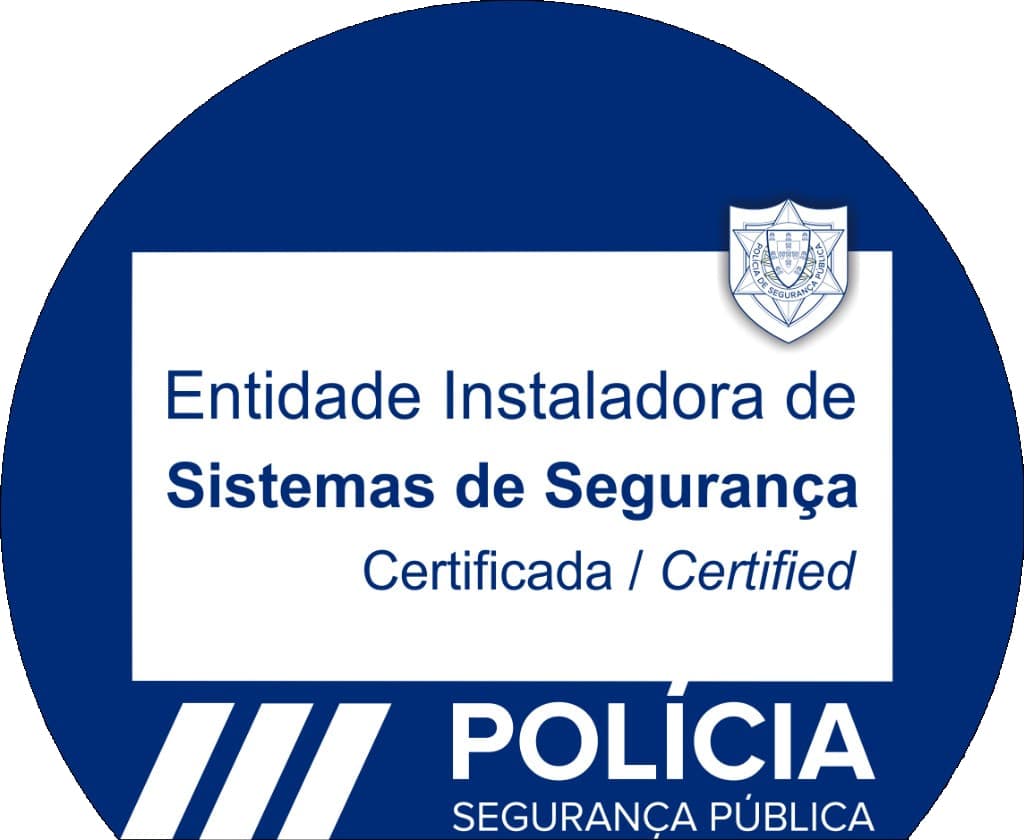 Selo oficial de Entidade Instaladora de Sistemas de Segurança Certificada pela Polícia de Segurança Pública (PSP)
